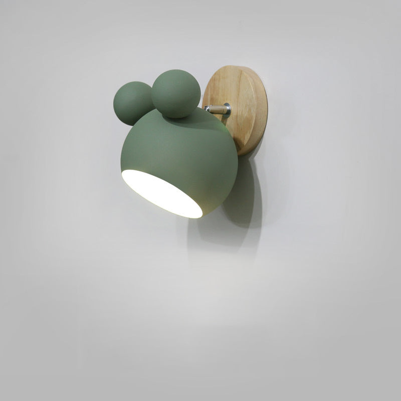 Scandinavian Disc Base Iron Wood 1-Light Wall Sconce Lamp