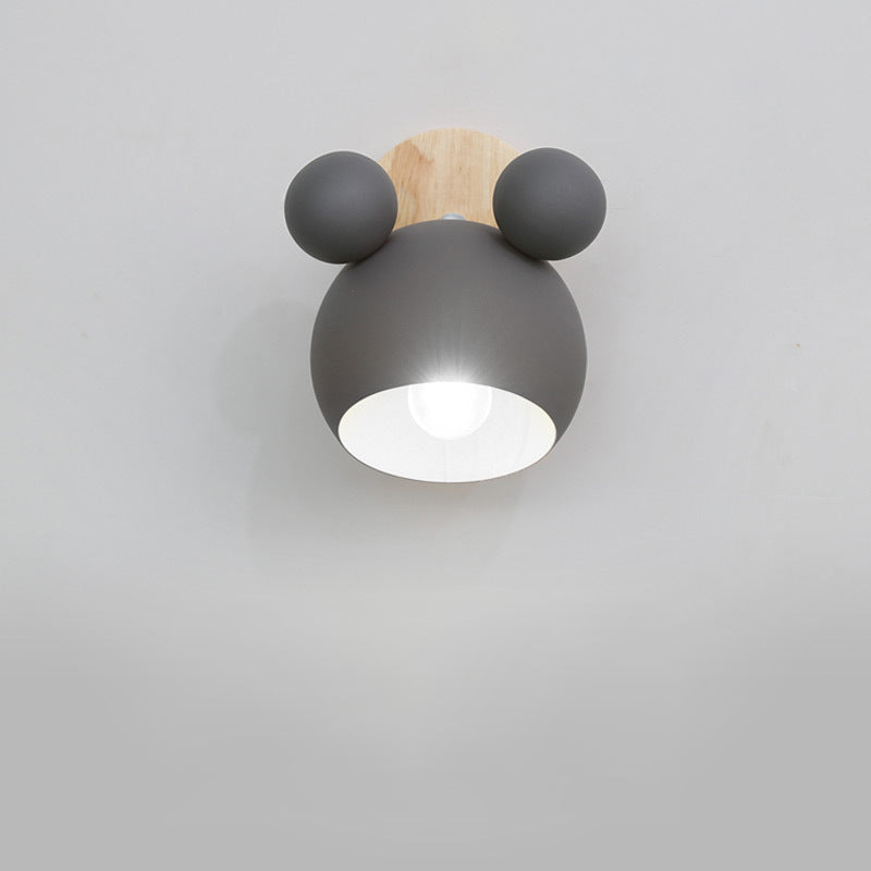 Scandinavian Disc Base Iron Wood 1-Light Wall Sconce Lamp