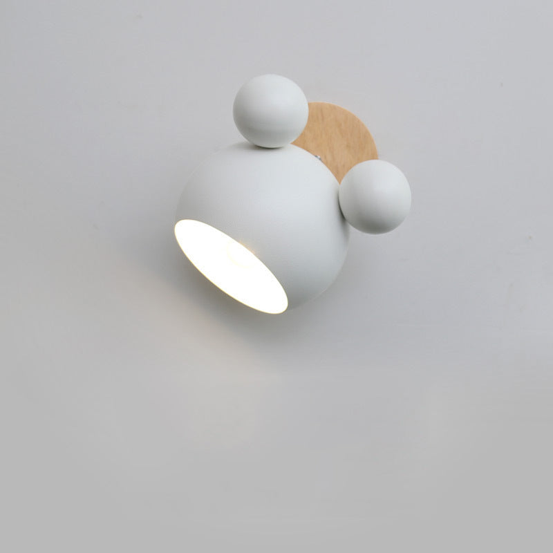 Scandinavian Disc Base Iron Wood 1-Light Wall Sconce Lamp
