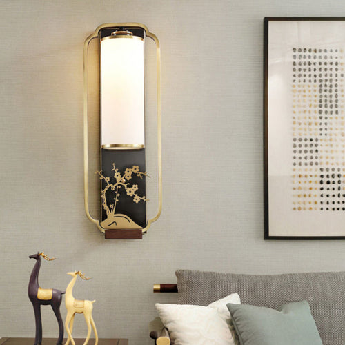 Chinese Chrysanthemum Iron Glass 1-Light Wall Sconce Lamp