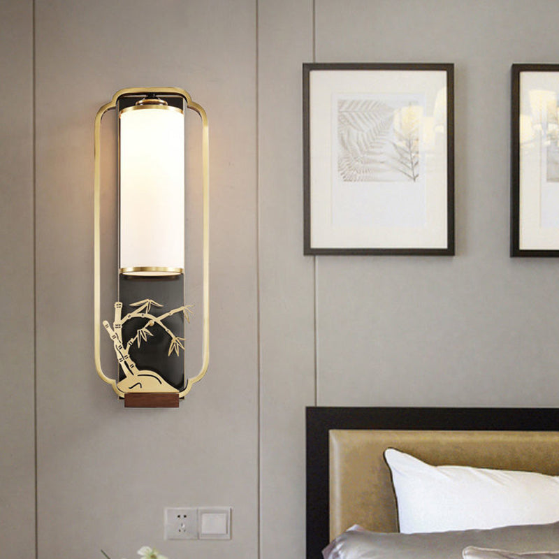 Chinese Chrysanthemum Iron Glass 1-Light Wall Sconce Lamp