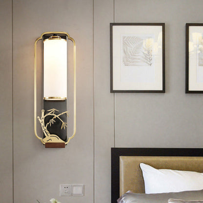 Chinese Chrysanthemum Iron Glass 1-Light Wall Sconce Lamp