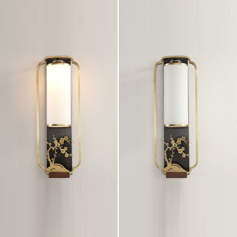 Chinese Chrysanthemum Iron Glass 1-Light Wall Sconce Lamp