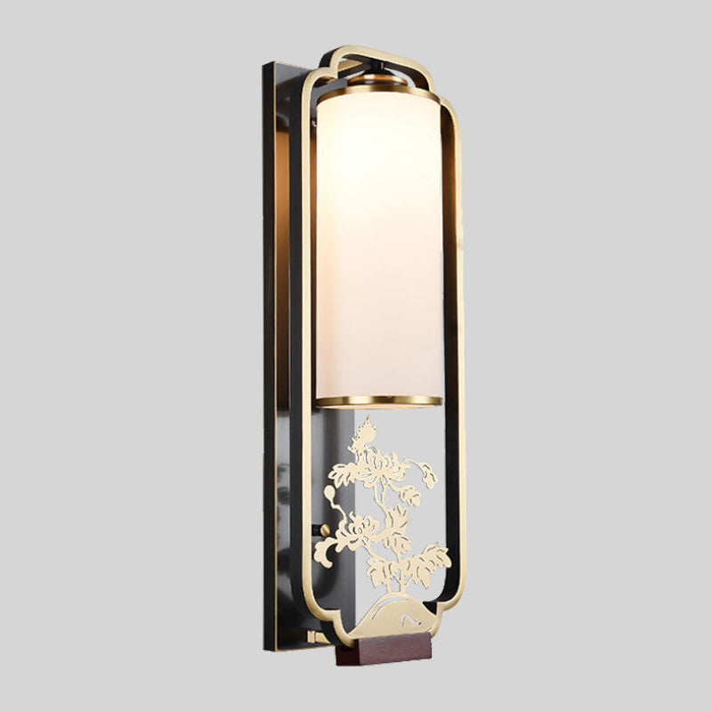 Chinese Chrysanthemum Iron Glass 1-Light Wall Sconce Lamp