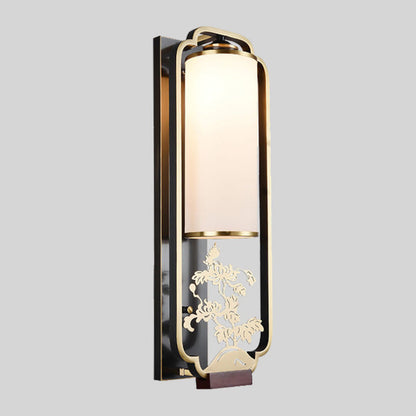 Chinese Chrysanthemum Iron Glass 1-Light Wall Sconce Lamp