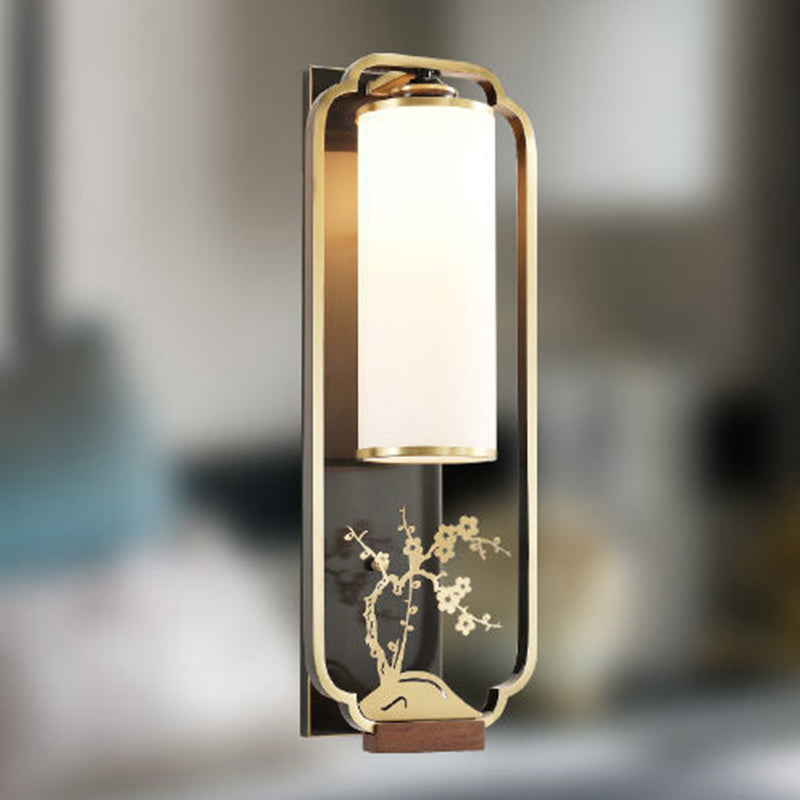 Chinese Chrysanthemum Iron Glass 1-Light Wall Sconce Lamp