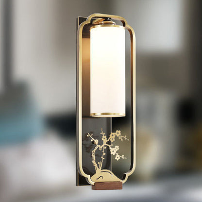 Chinese Chrysanthemum Iron Glass 1-Light Wall Sconce Lamp