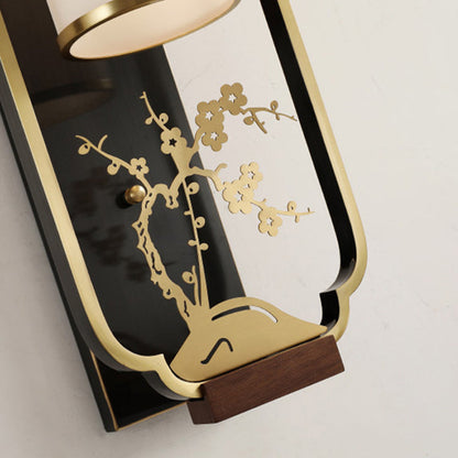 Chinese Chrysanthemum Iron Glass 1-Light Wall Sconce Lamp