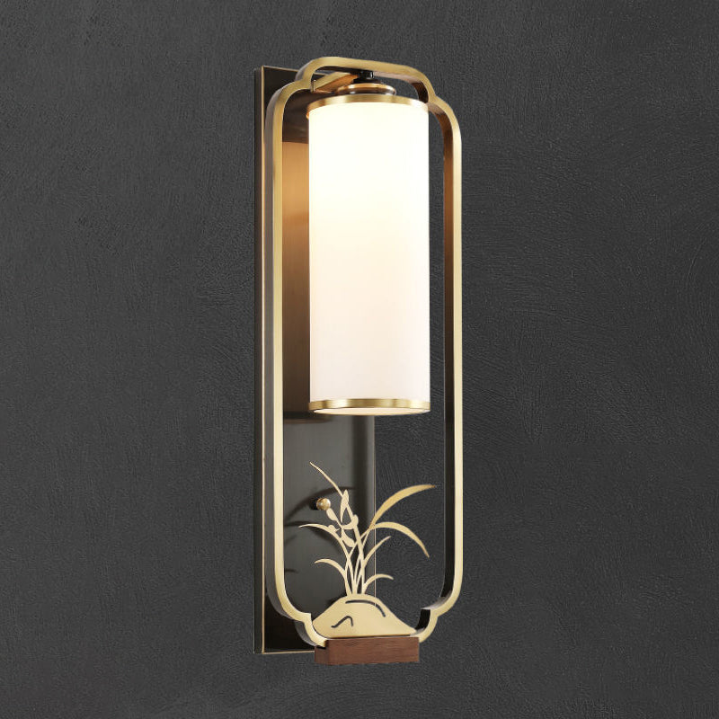 Chinese Chrysanthemum Iron Glass 1-Light Wall Sconce Lamp