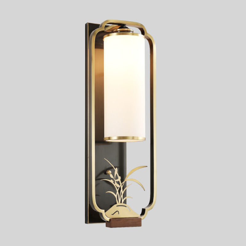 Chinese Chrysanthemum Iron Glass 1-Light Wall Sconce Lamp
