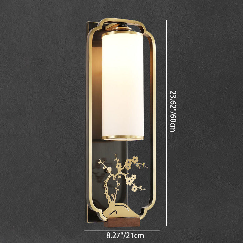 Chinese Chrysanthemum Iron Glass 1-Light Wall Sconce Lamp