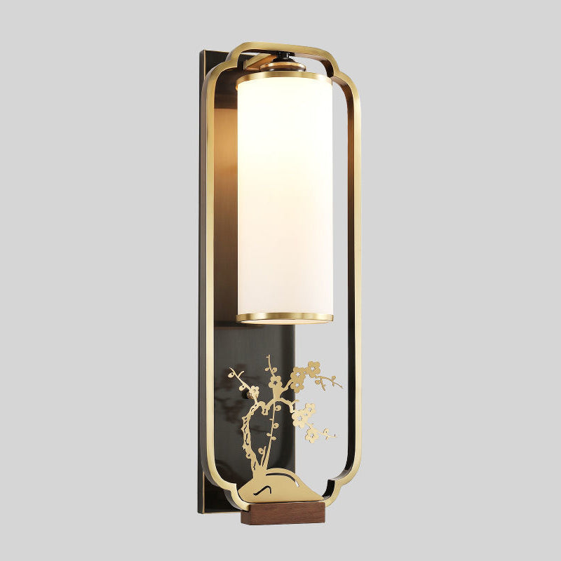 Chinese Chrysanthemum Iron Glass 1-Light Wall Sconce Lamp