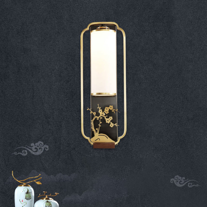 Chinese Chrysanthemum Iron Glass 1-Light Wall Sconce Lamp
