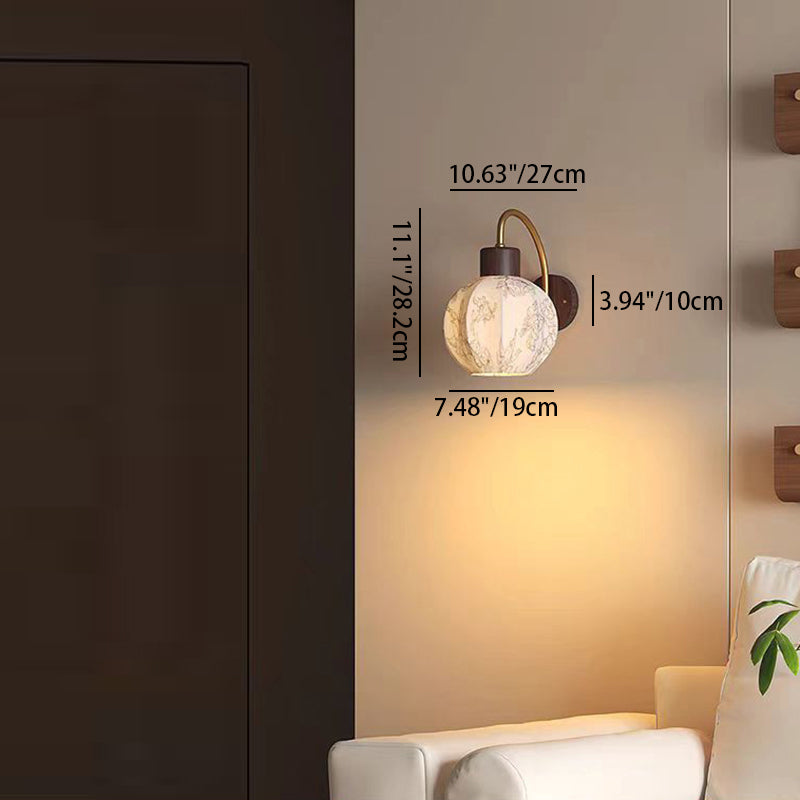 Spherical Iron Wooden Fabric 1-Light Wall Sconce Lamp