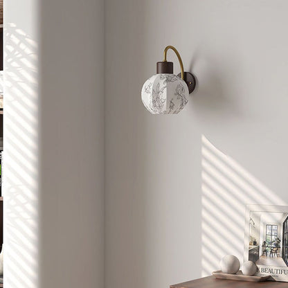 Spherical Iron Wooden Fabric 1-Light Wall Sconce Lamp