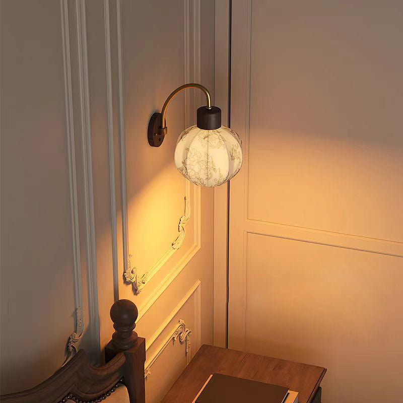 Spherical Iron Wooden Fabric 1-Light Wall Sconce Lamp
