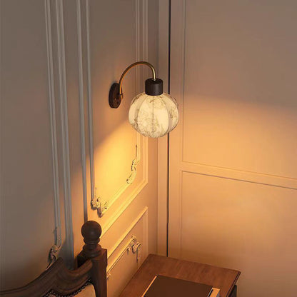 Spherical Iron Wooden Fabric 1-Light Wall Sconce Lamp