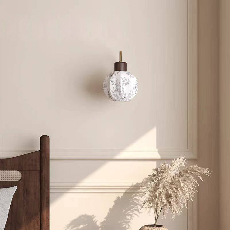 Spherical Iron Wooden Fabric 1-Light Wall Sconce Lamp