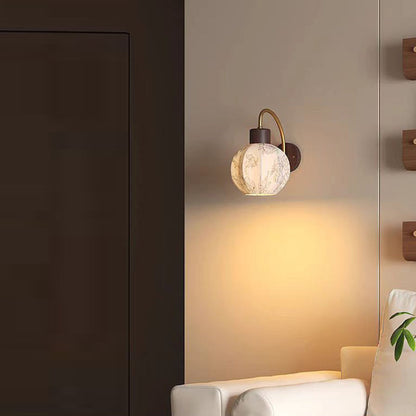 Spherical Iron Wooden Fabric 1-Light Wall Sconce Lamp