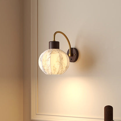 Spherical Iron Wooden Fabric 1-Light Wall Sconce Lamp