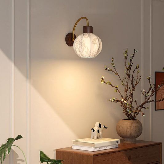 Spherical Iron Wooden Fabric 1-Light Wall Sconce Lamp