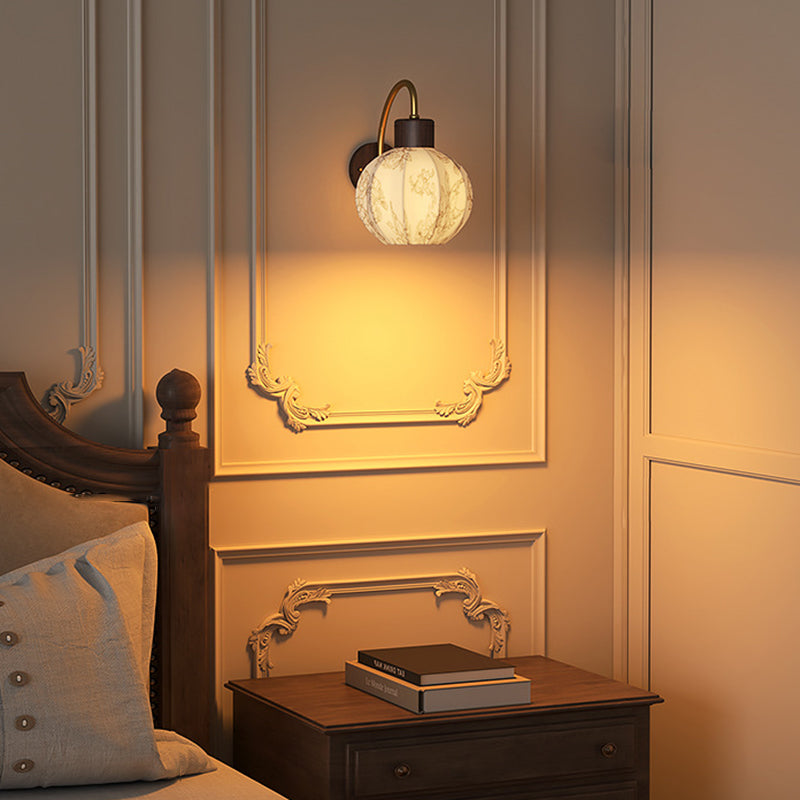 Spherical Iron Wooden Fabric 1-Light Wall Sconce Lamp