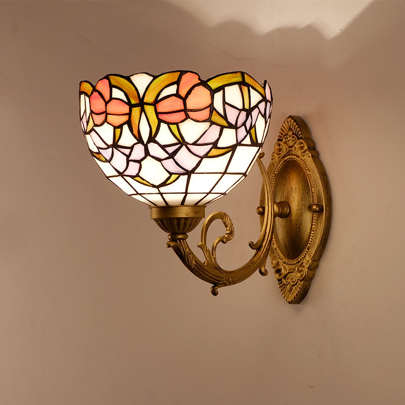 Tiffany Lotus Iron Glass 1-Light Wall Sconce Lamp