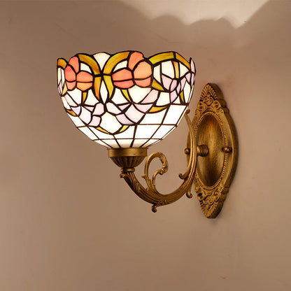 Tiffany Lotus Iron Glass 1-Light Wall Sconce Lamp