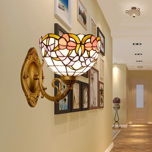 Tiffany Lotus Iron Glass 1-Light Wall Sconce Lamp