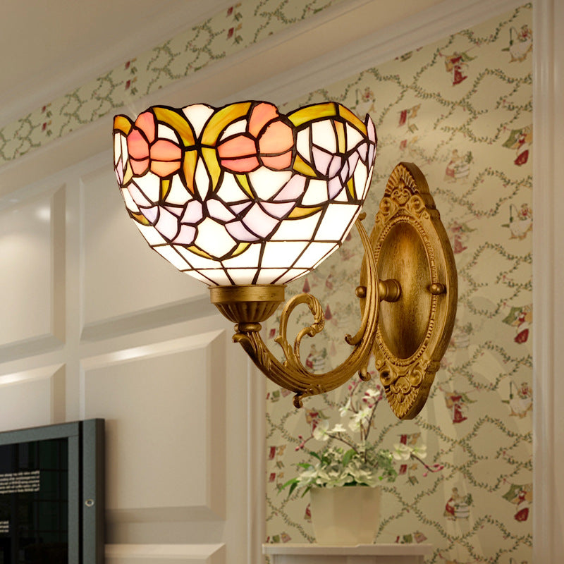 Tiffany Lotus Iron Glass 1-Light Wall Sconce Lamp