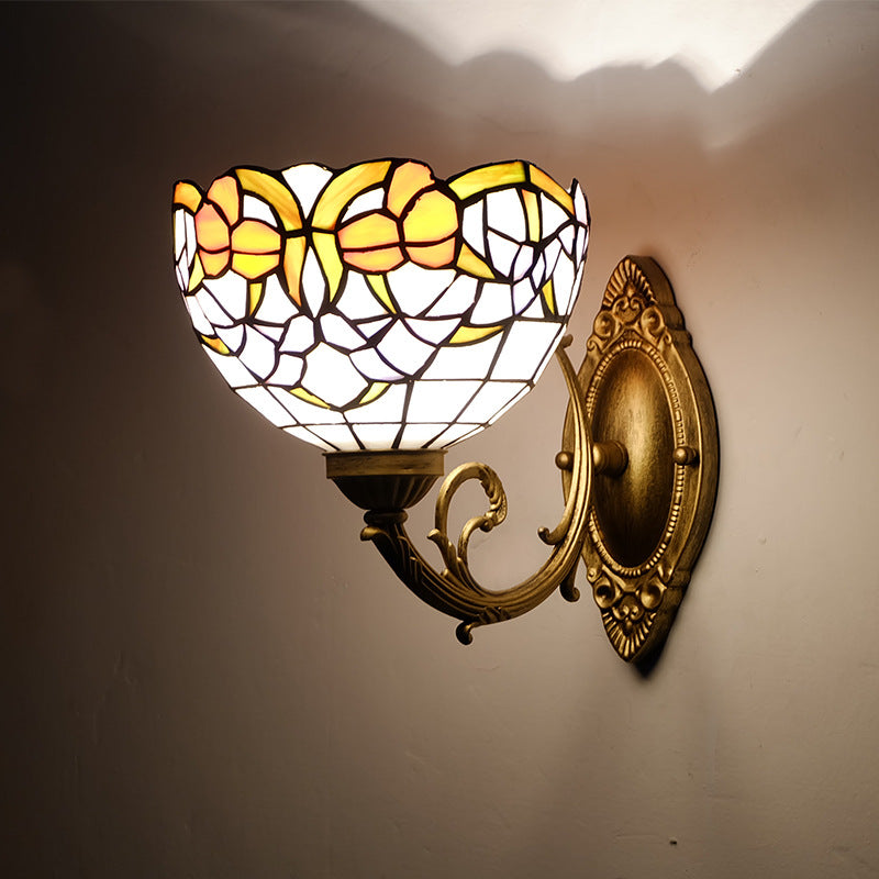 Tiffany Lotus Iron Glass 1-Light Wall Sconce Lamp