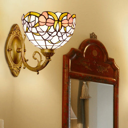 Tiffany Lotus Iron Glass 1-Light Wall Sconce Lamp