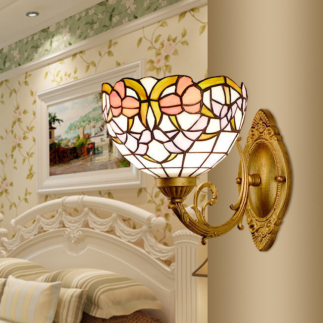 Tiffany Lotus Iron Glass 1-Light Wall Sconce Lamp