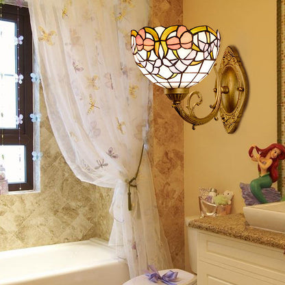 Tiffany Lotus Iron Glass 1-Light Wall Sconce Lamp