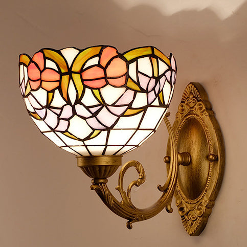 Tiffany Lotus Iron Glass 1-Light Wall Sconce Lamp