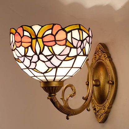 Tiffany Lotus Iron Glass 1-Light Wall Sconce Lamp