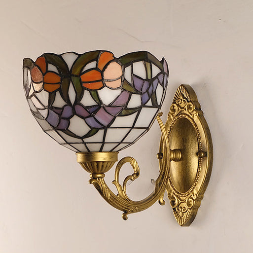 Tiffany Lotus Iron Glass 1-Light Wall Sconce Lamp