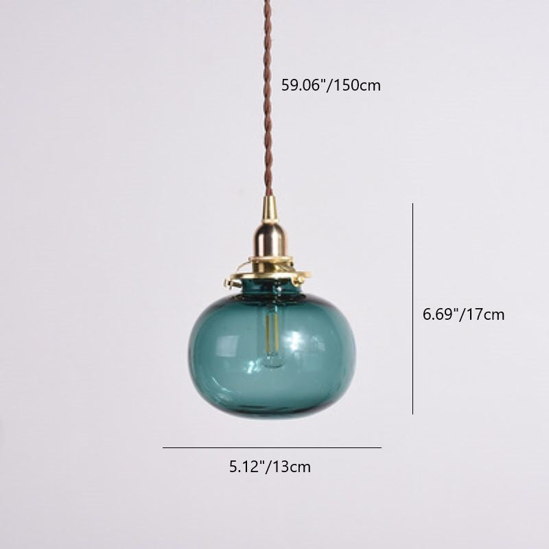 Traditional Vintage Oval Copper Glass 1-Light Pendant Light For Bedroom