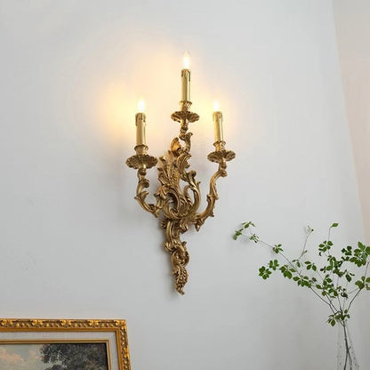 French Sconce Lamp Carved Copper 2/3 Light Wall Sconce Lamp