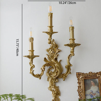 French Sconce Lamp Carved Copper 2/3 Light Wall Sconce Lamp