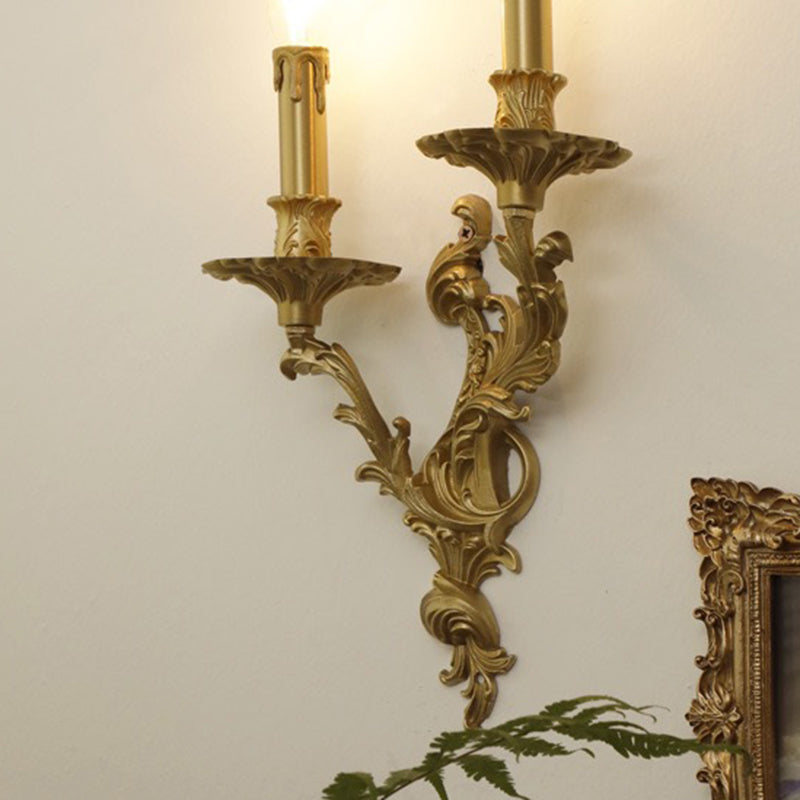 French Sconce Lamp Carved Copper 2/3 Light Wall Sconce Lamp