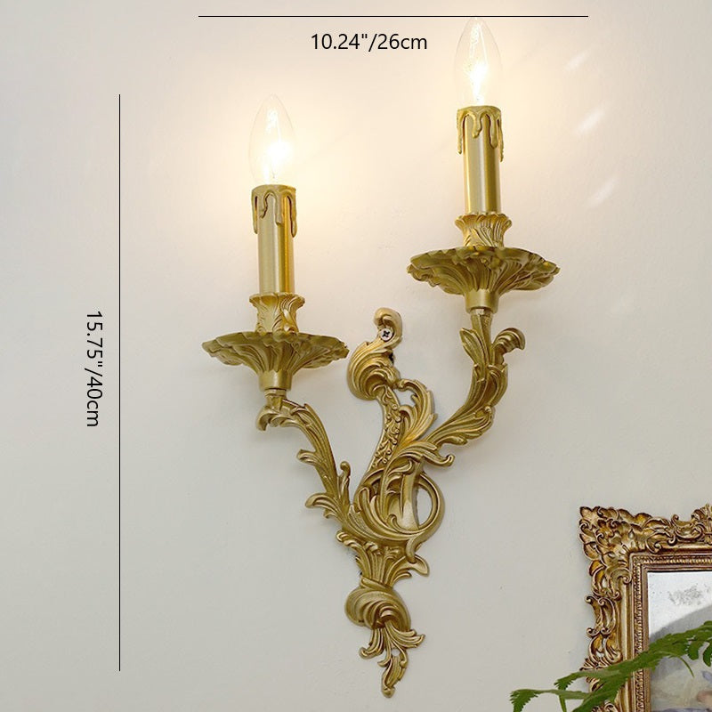 French Sconce Lamp Carved Copper 2/3 Light Wall Sconce Lamp