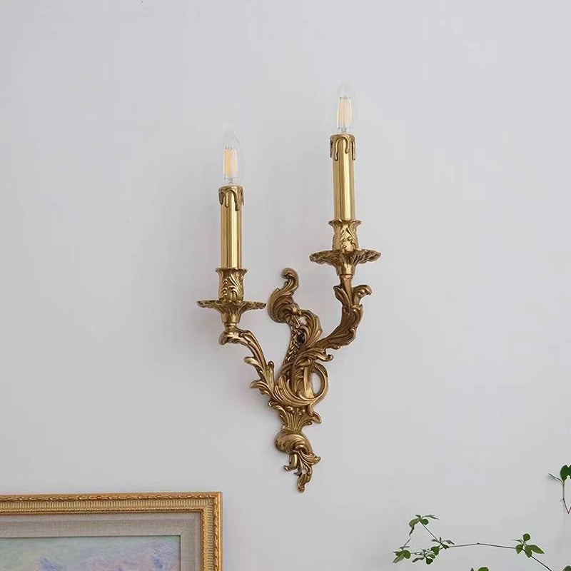 French Sconce Lamp Carved Copper 2/3 Light Wall Sconce Lamp