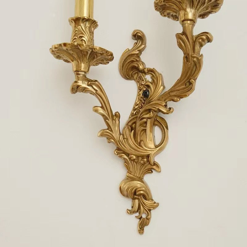 French Sconce Lamp Carved Copper 2/3 Light Wall Sconce Lamp