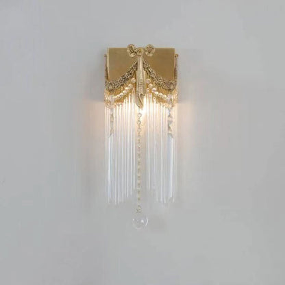 Rectangle Copper Glass Crystal 1-Light Wall Sconce Lamp