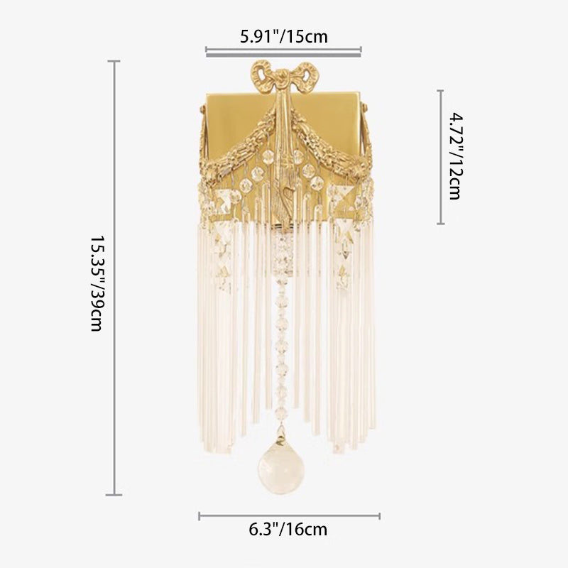 Rectangle Copper Glass Crystal 1-Light Wall Sconce Lamp