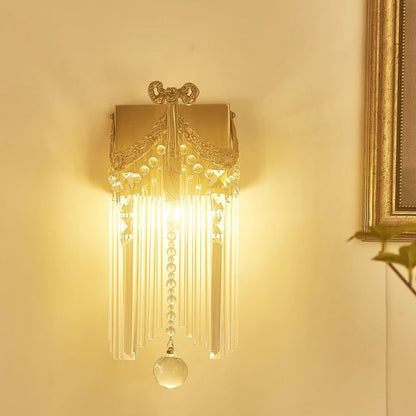 Rectangle Copper Glass Crystal 1-Light Wall Sconce Lamp