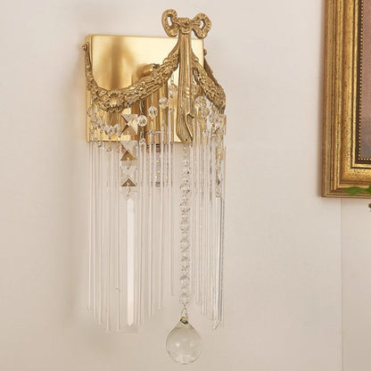 Rectangle Copper Glass Crystal 1-Light Wall Sconce Lamp