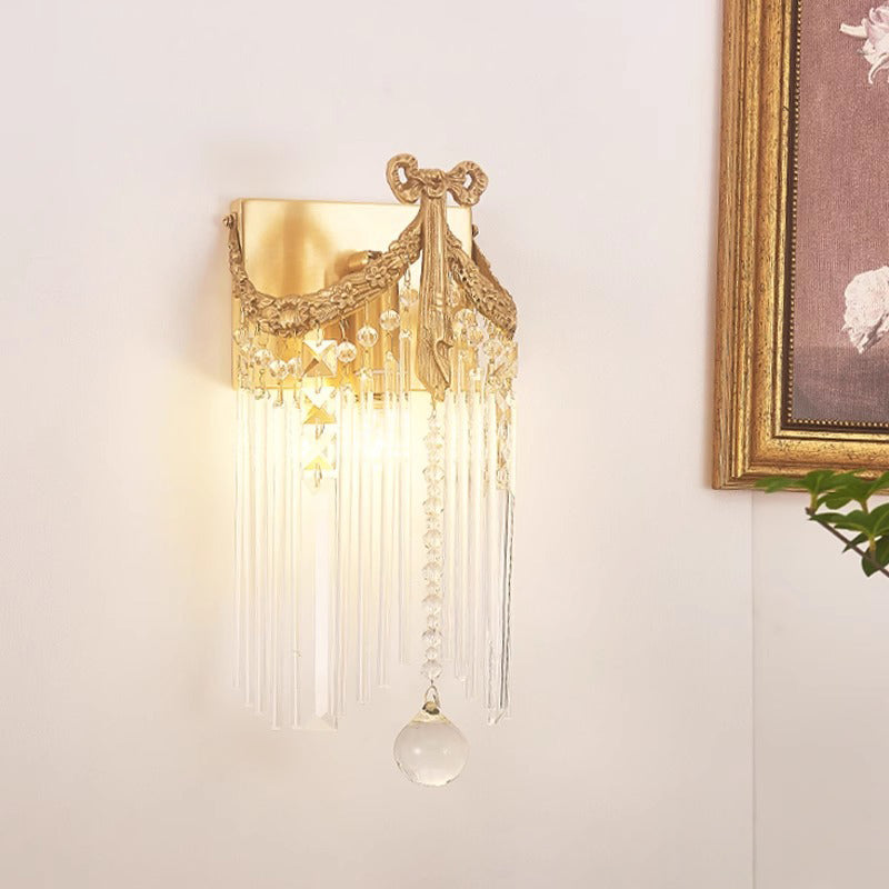 Rectangle Copper Glass Crystal 1-Light Wall Sconce Lamp