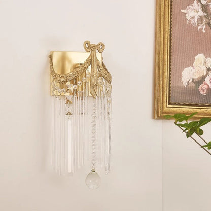 Rectangle Copper Glass Crystal 1-Light Wall Sconce Lamp